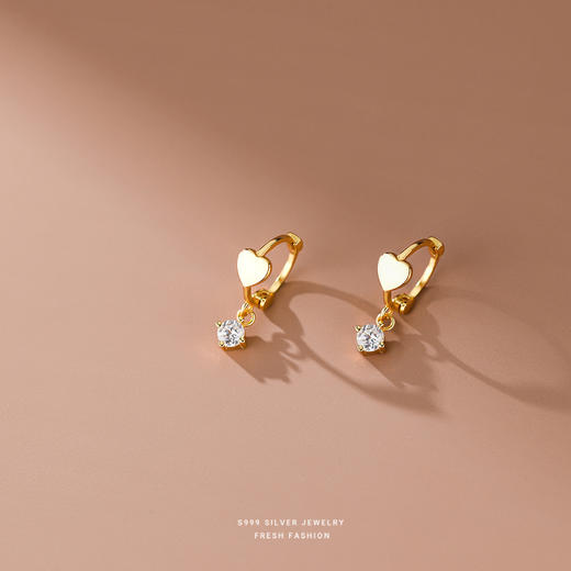 【知醉】S999银足银甜美爱心镶钻高级感耳扣耳饰【YXS-CE163】 商品图3