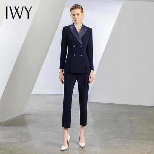 IWY/藏青色职业装两件套修身显瘦白领通勤风正装设计感西服正装C12306+P12306 商品图1