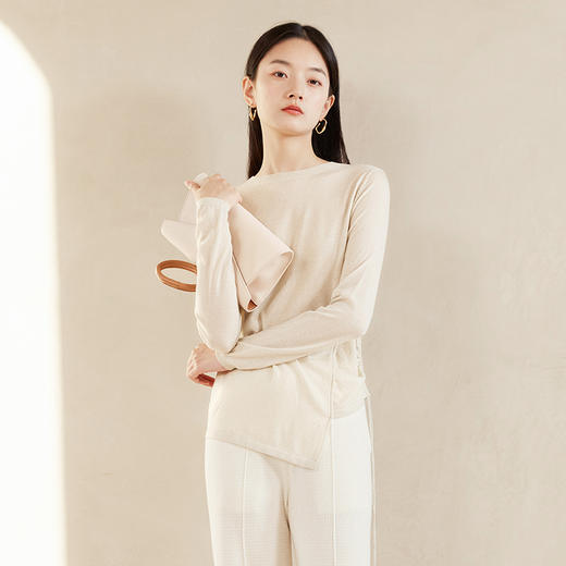 IN AND ON2022秋季新款羊毛针织宽松上衣女高腰显瘦辑线宽腿裤套装 商品图2
