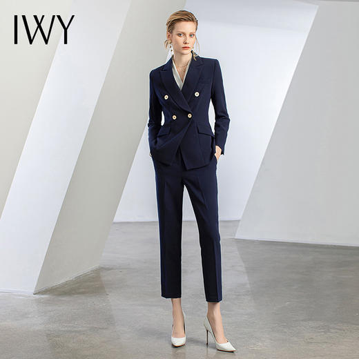 IWY/藏青色职业套装女西装正式服装气质女神范通勤正装高端西服C11355+P11355 商品图1