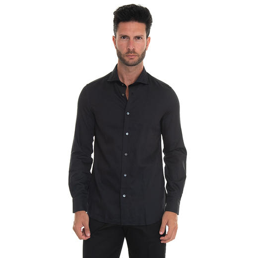 EMPORIO ARMANI 阿玛尼 男士棉质长袖衬衫 黑色 6L1C86 1N8JZ F003 商品图0