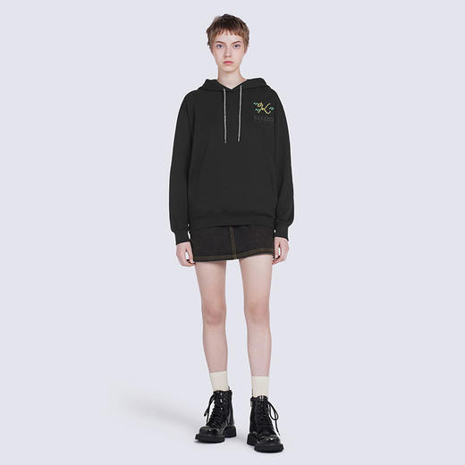 KENZO 高田贤三 女士棉质 TIGER TAIL K 徽标刺绣连帽长袖卫衣 黑色 FC62 SW014 4MF 99J 商品图3