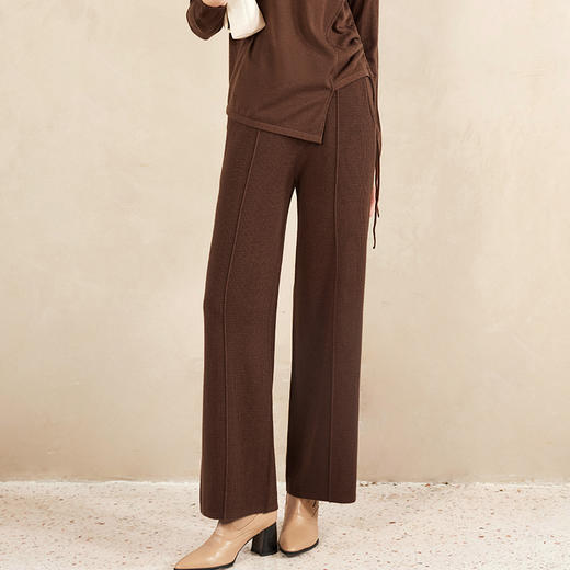 IN AND ON2022秋季新款羊毛针织宽松上衣女高腰显瘦辑线宽腿裤套装 商品图5