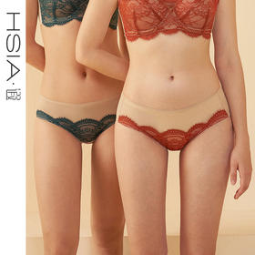 HSIA遐内裤女轻薄款透气性感撞色拼接复古蕾丝纯棉裆底中腰平角裤睫毛洛可可