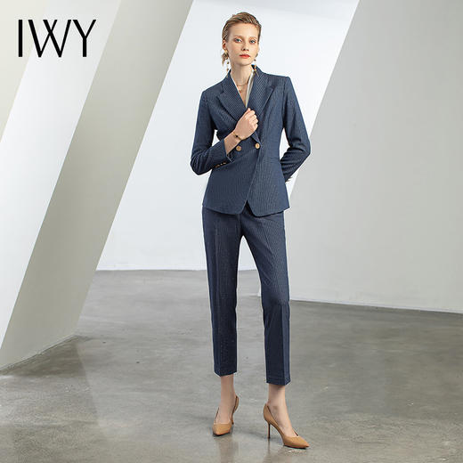 IWY/优雅蓝灰色职业西装西服女气质美容院套装长袖面试两件套干练工装C11348+P11348 商品图2