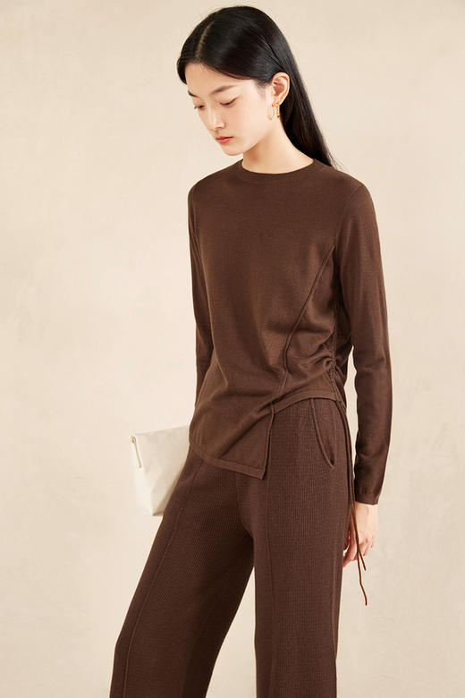 IN AND ON2022秋季新款羊毛针织宽松上衣女高腰显瘦辑线宽腿裤套装 商品图12