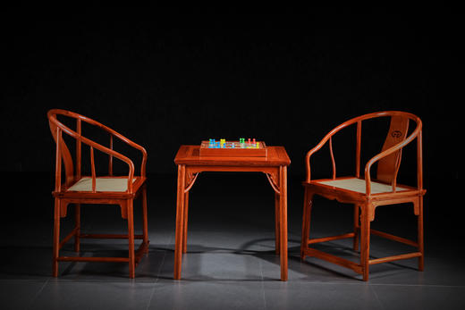 红桥红  家具严选  缅甸花梨（大果紫檀）【如意壸门垂手配小棋桌 圈椅 三件套】 商品图1