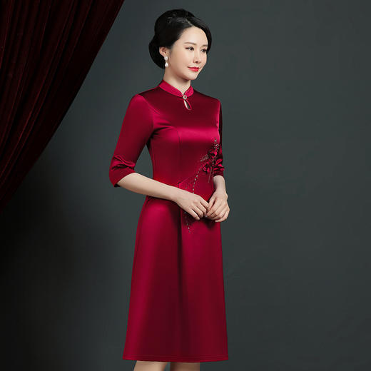 JC-62310醋酸旗袍气质红色婚宴喜婆婆礼服 商品图1