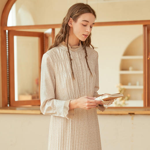 Famecoco范可儿压褶雪纺长袖连衣裙秋冬过膝碎花长裙女F228FA007 商品图1