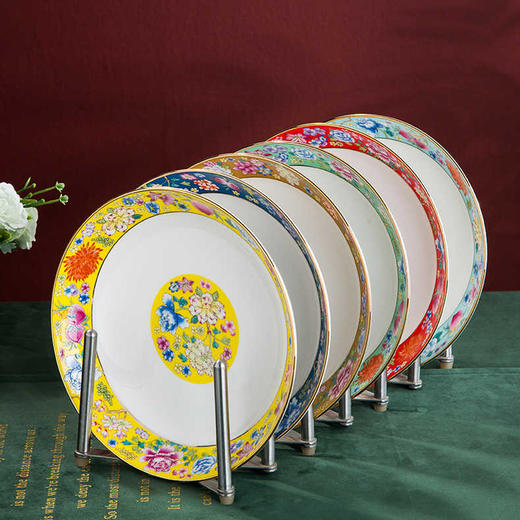 戴德生活馆珐琅彩万花家用盘碟子圆形中式陶瓷餐具 商品图0