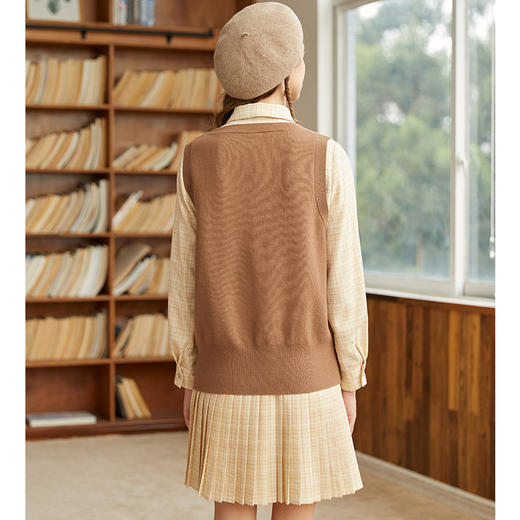 Famecoco范可儿毛衣马甲衬衫两件套学院风时尚格子套装裙F228EA003 商品图2