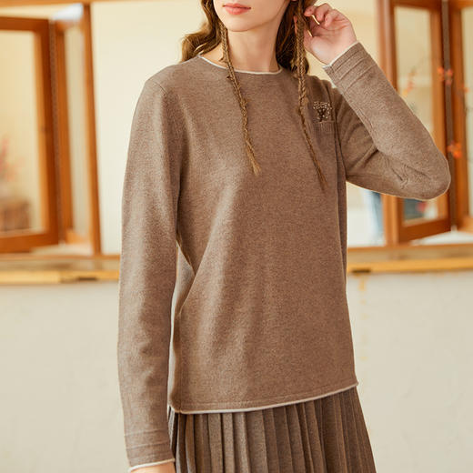 famecoco范可儿羊毛衫女100纯羊毛秋冬圆领手工绣花毛衣F228DB002 商品图0