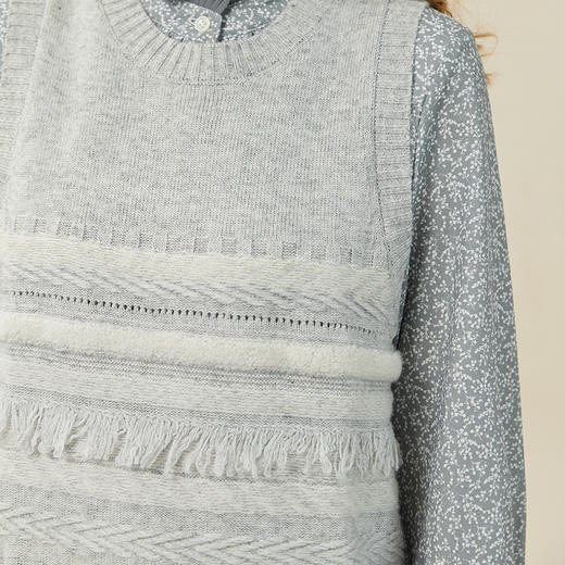 Famecoco范可儿小香风流苏马甲背心女无袖上衣冬圆领羊毛保暖马夹F228CA019 商品图4