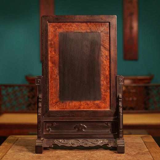 清 紫檀镶瘿木百宝嵌鹤寿图插屏 商品图1