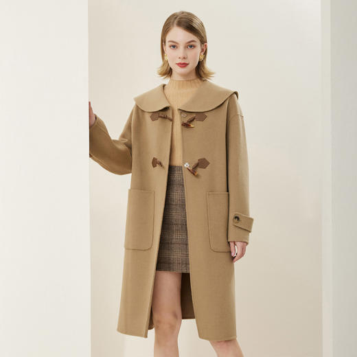 MH9B2斯尔丽瑟俪2022年冬上新商场同款复古海军领牛角扣减龄长款大衣 商品图1