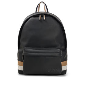 百货世界-国际精品馆-BOSS条纹人造革双肩背包