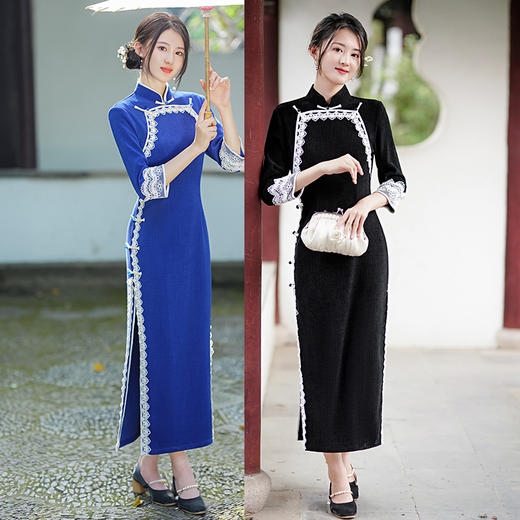 复古改良中国风花边旗袍GSJ-3109 商品图0