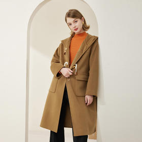 MH9B4斯尔丽瑟俪2022年冬上新商场同款休闲连帽学院风牛角扣羊毛呢大衣