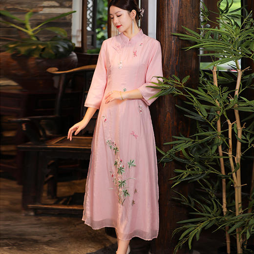 国风复古年轻款显瘦绣花奥戴改良旗袍 FL-21136 商品图1