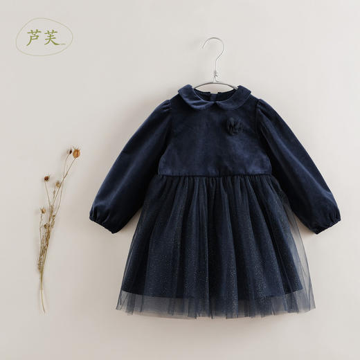 【马克珍妮 芦芙】秋冬新款 女童烫银网纱平绒连衣裙221392 商品图1