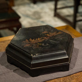 清 大漆描金彩绘六角盖盒