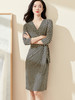 剩S/M 米思阳2025春季新款知性优雅印花裙系带收腰七分袖v领连衣裙0296 商品缩略图2
