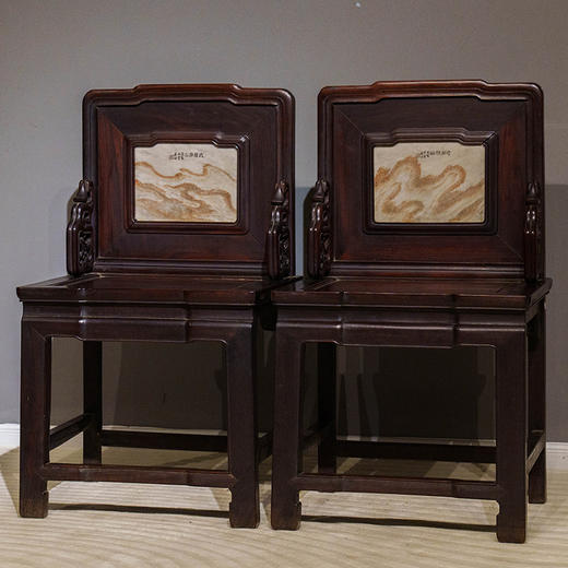 清 红木镶云石背屏椅（一对） 商品图4