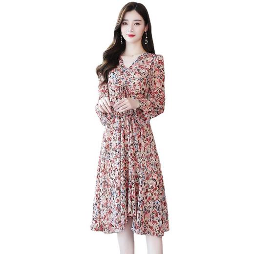 黛唯梵复古碎花裙女2022秋装新款时尚小个子中长款v领桔梗雪纺连衣裙女 商品图3
