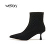 westory秋冬新款时尚性感水钻单靴尖头细跟弹力靴82021 商品缩略图1