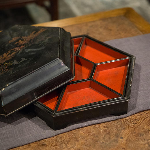 清 大漆描金彩绘六角盖盒 商品图2