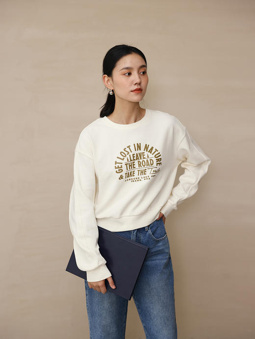 HeyDress复古卫衣女秋季新款圆领宽松休闲字母印花套头运动上衣 商品图1