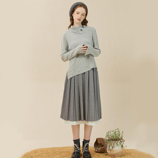 Famecoco范可儿蕾丝花边a字半身裙女冬款原创设计百褶裙小个子F228HA012 商品图4