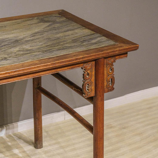 清 红龙镶云石夹头榫凤纹平头案 商品图3