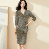 剩S/M 米思阳2025春季新款知性优雅印花裙系带收腰七分袖v领连衣裙0296 商品缩略图0