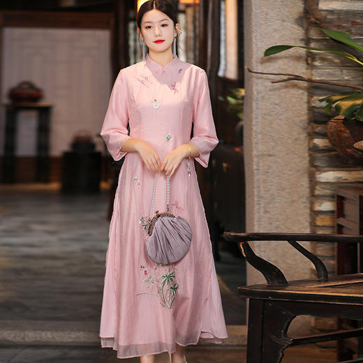 国风复古年轻款显瘦绣花奥戴改良旗袍 FL-21136 商品图0