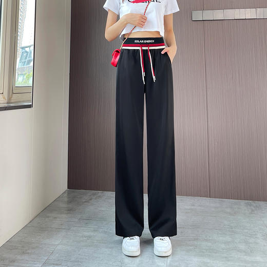 直筒休闲长裤宽松阔腿大码网红弹力高腰系绳裤子 NSM8162 商品图4