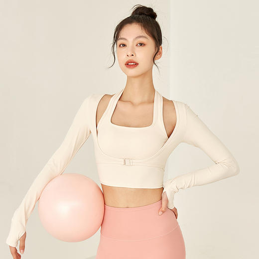 【超级团购】跃牌【禅语梵心系列】长袖紧身瑜伽服女假两件跑步显瘦外穿短款健身上衣带胸垫FX1690 商品图0