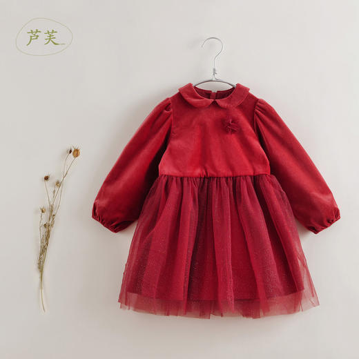 【马克珍妮 芦芙】秋冬新款 女童烫银网纱平绒连衣裙221392 商品图2
