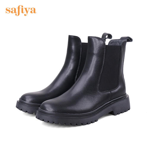 【春节不打烊】Safiya/索菲娅 复古英伦风2022冬季新款切尔西粗跟厚底真皮短靴 SF24116521 商品图6