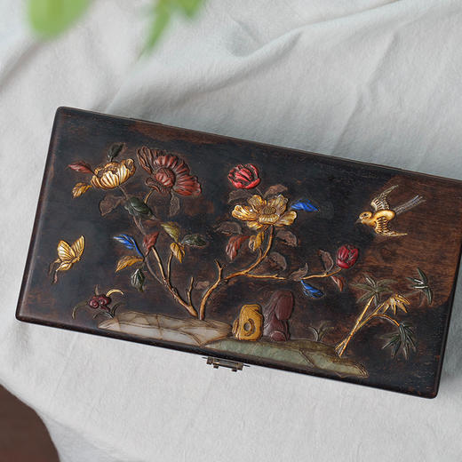 清 紫檀百宝嵌花鸟纹文房盒 商品图1