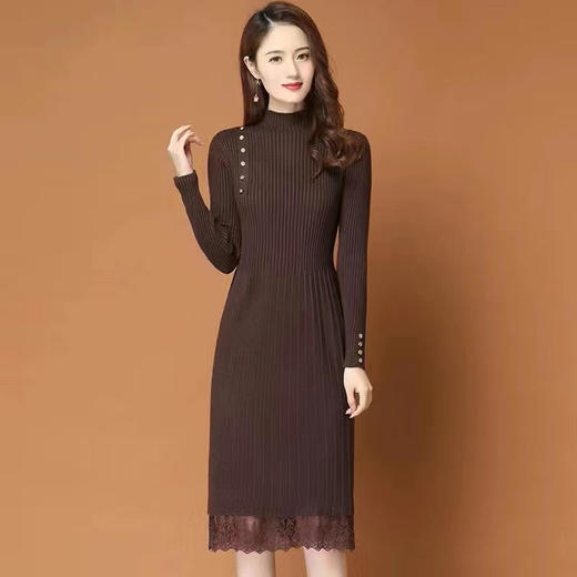 黛唯梵打底连衣裙女秋冬季长款过膝配大衣的2022加厚内搭蕾丝针织毛衣裙 商品图1