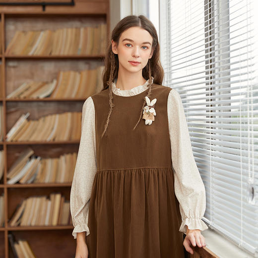 Famecoco范可儿雪纺拼接假两件连衣裙秋冬宽松遮肚子长裙F228FA018 商品图2