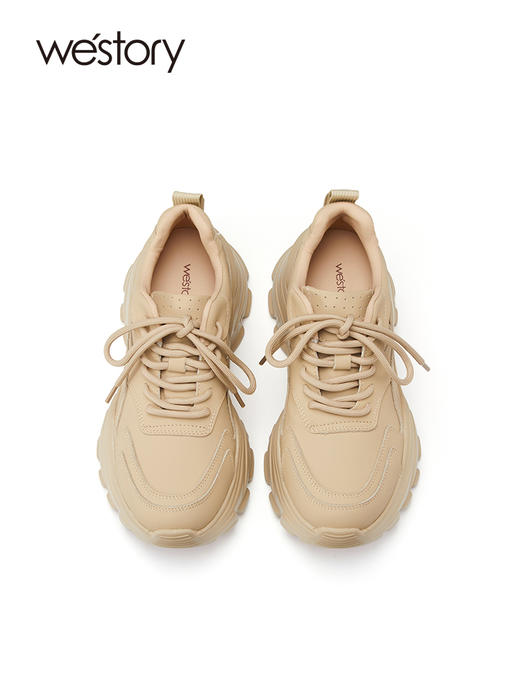 westory2022年秋冬新款厚底百搭圆头系带真皮休闲运动鞋女72931 商品图3