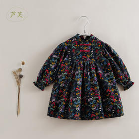 【马克珍妮 中国风】秋冬新款 女童灯芯绒旗袍连衣裙221725