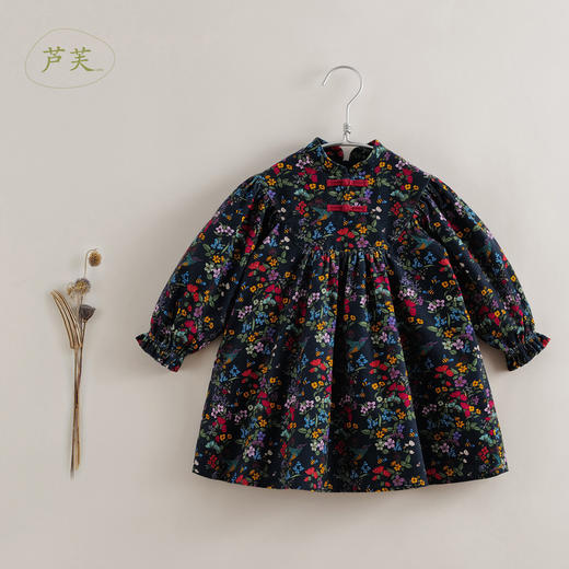 【马克珍妮 中国风】秋冬新款 女童灯芯绒旗袍连衣裙221725 商品图0