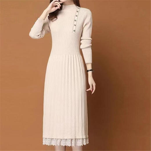 黛唯梵打底连衣裙女秋冬季长款过膝配大衣的2022加厚内搭蕾丝针织毛衣裙 商品图2
