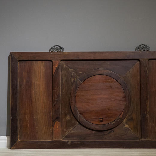 清 红木镶云石高浮雕博古图诗文挂屏 商品图1