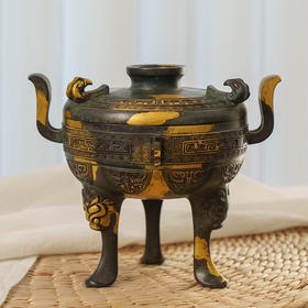 藏六造涂金青铜双耳三足香炉