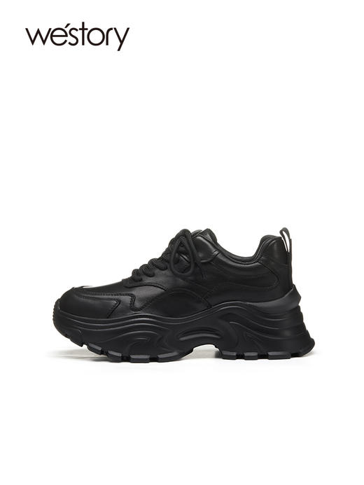westory2022年秋冬新款厚底百搭圆头系带真皮休闲运动鞋女72931 商品图2