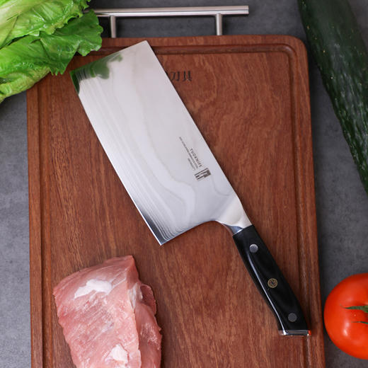 拓 颂系列菜刀日本进口大马士革钢厨刀中式切菜切肉刀花纹钢 商品图2